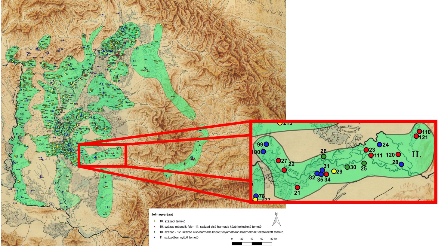 Arad-Muszka temetőcsoport lelőhelyei.
