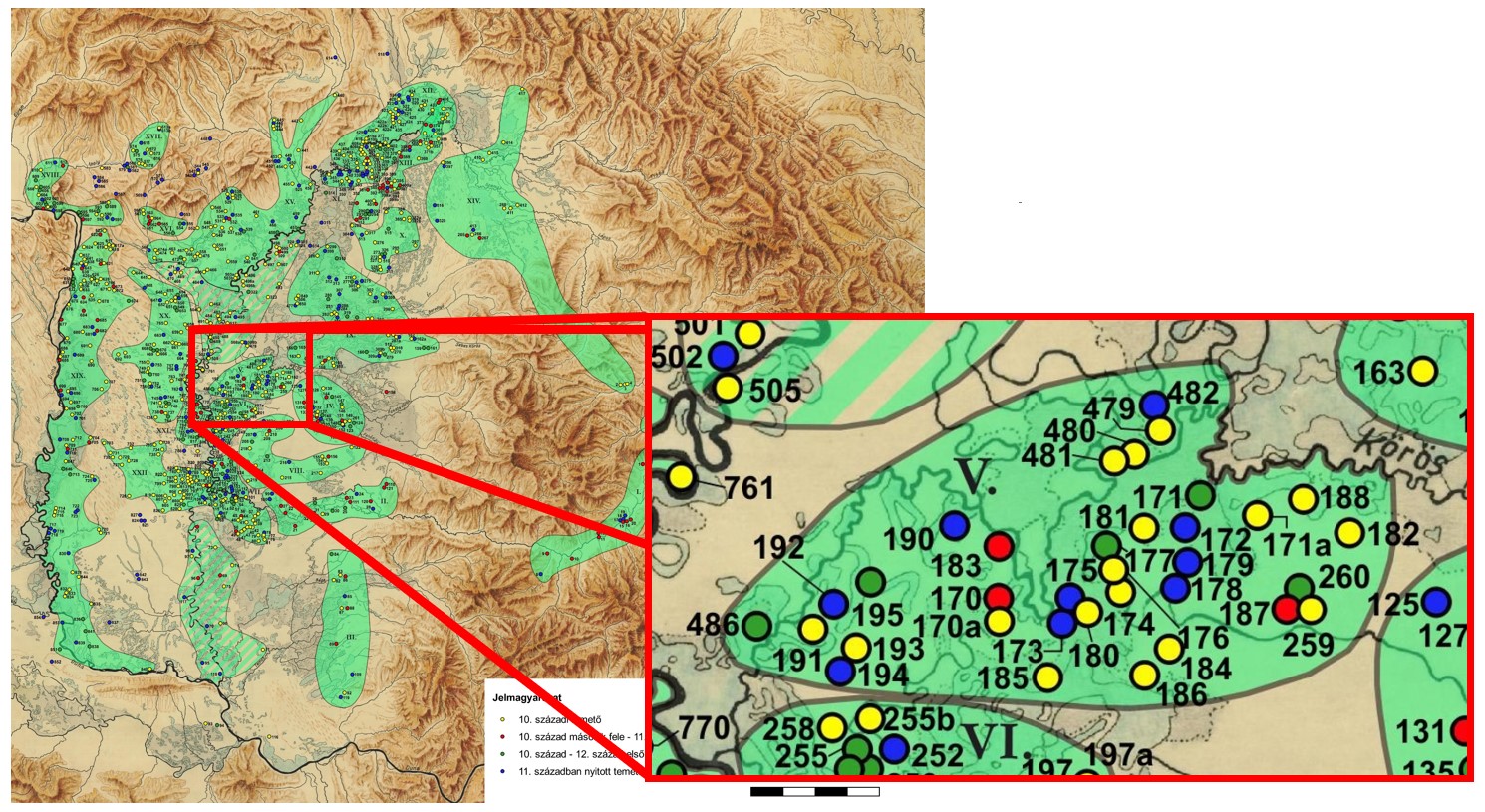 Gyoma-Szarvas-Kunszenmárton temetőcsoport lelőhelyei.