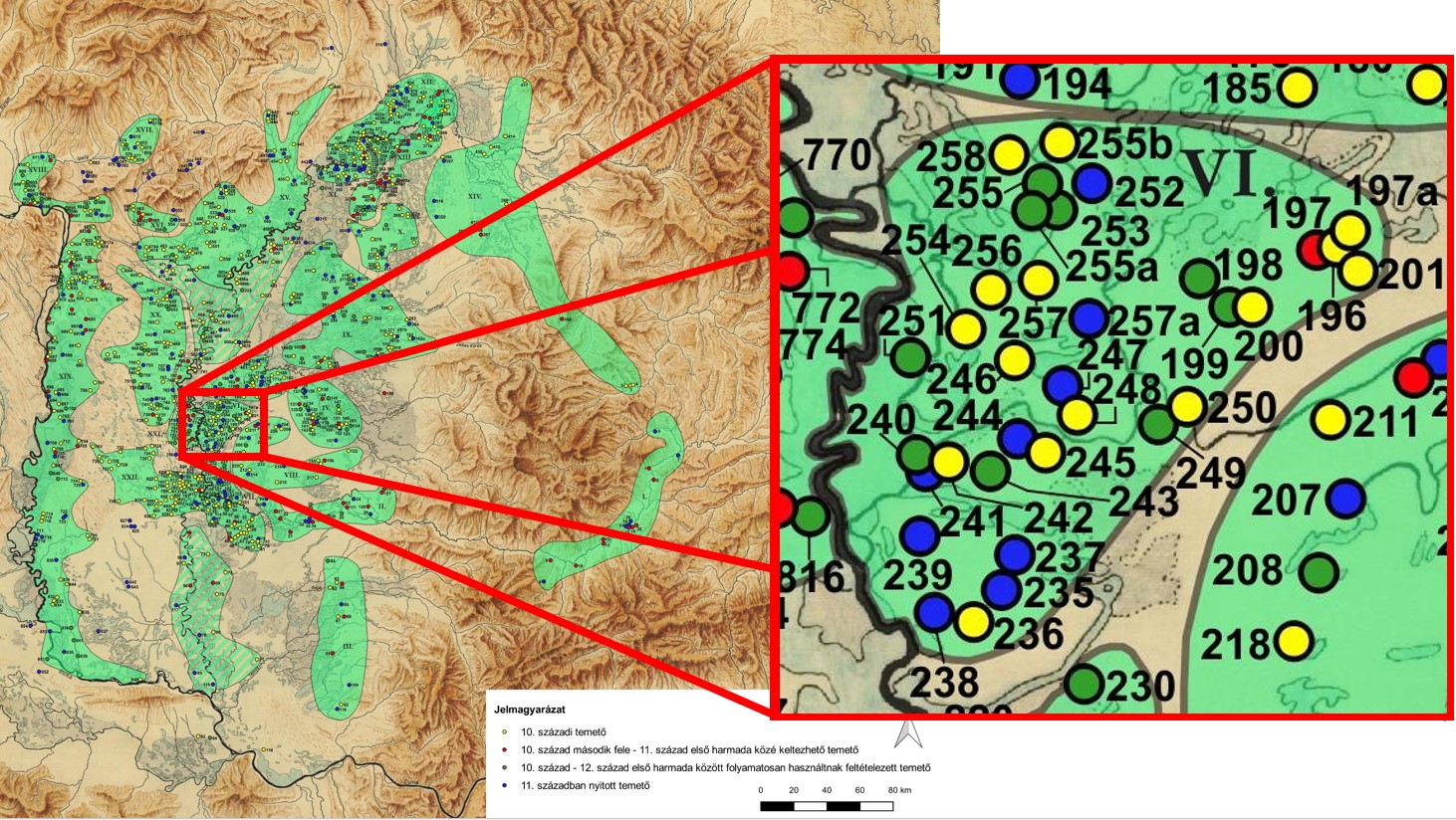 Szentes-Szegvar-Gádoros temető csoport lelőhelyei.