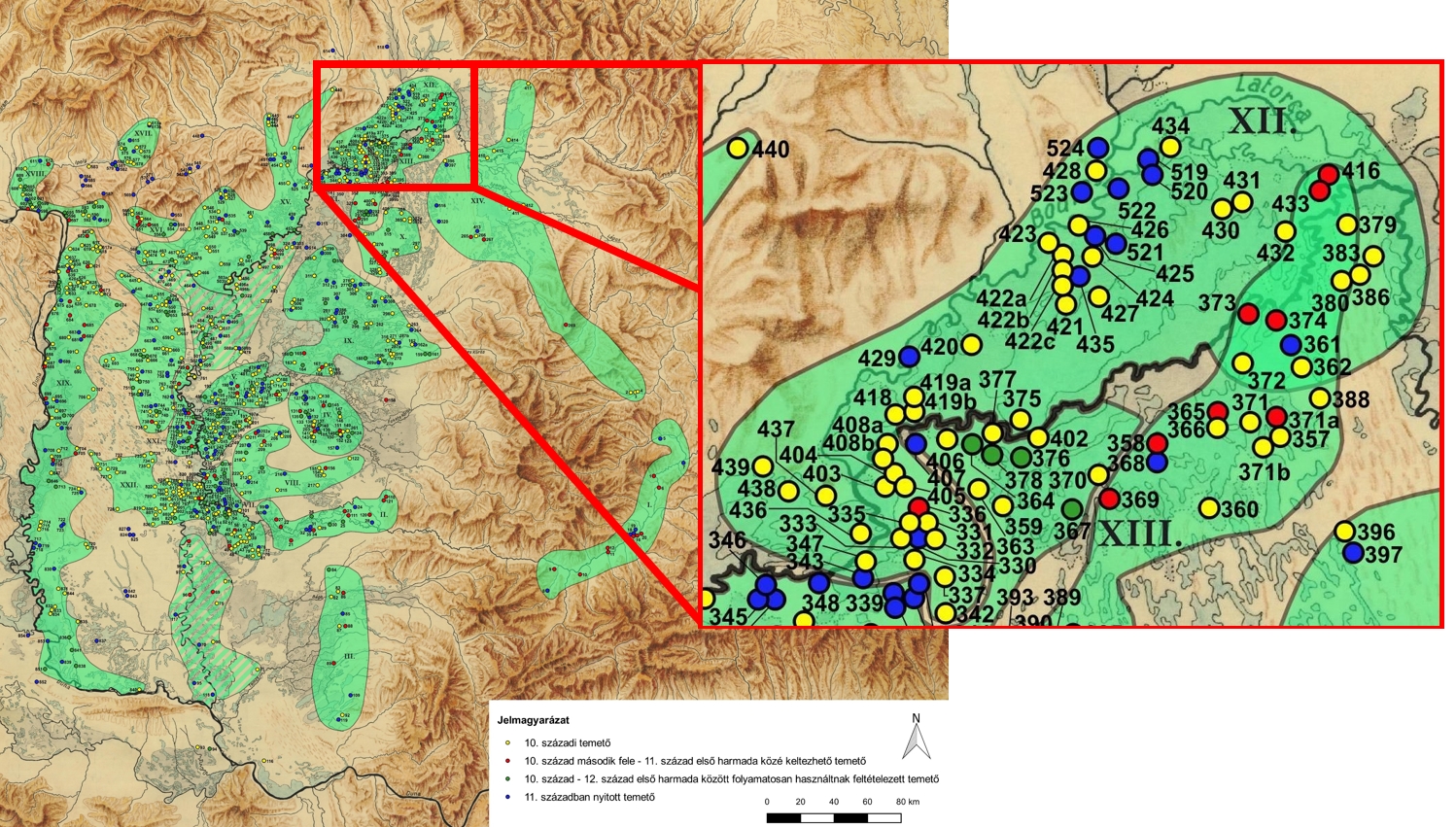 Tiszaeszlár–Karos–Rétközberencs-temetőcsoport lelőhelyei.