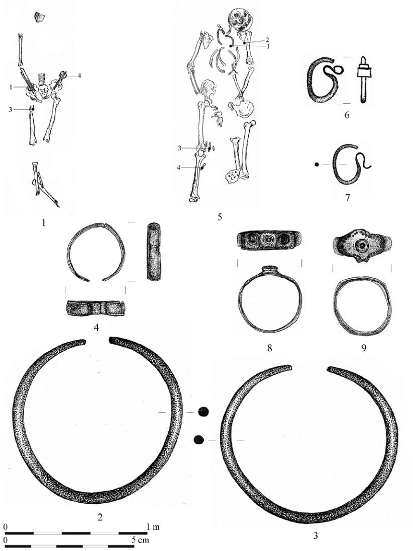 30. tábla. Letkés-Téglaégető I., 1–4: 62. sír, 5–9: 64. sír