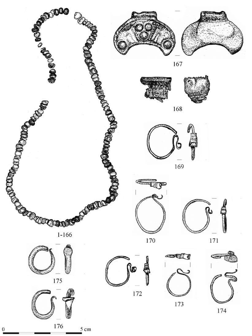 76. tábla. Szob-Bészob, 1–166: 16. sír, 167–168: 41. sír, 169–174: 47. sír, 175: 50. sír, 176: 54. sír
