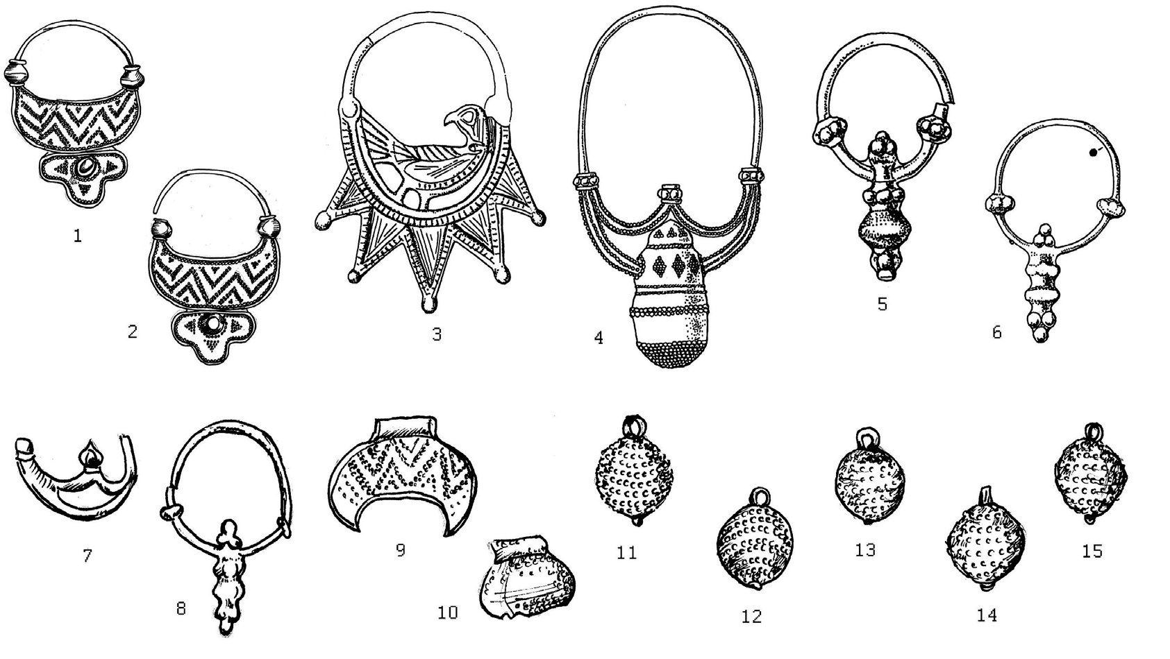 Рис. 4. Ювелирные украшения. Искоростень (Украина). Масштабы разные. 1, 2 — золото; 3, 5 — серебро.