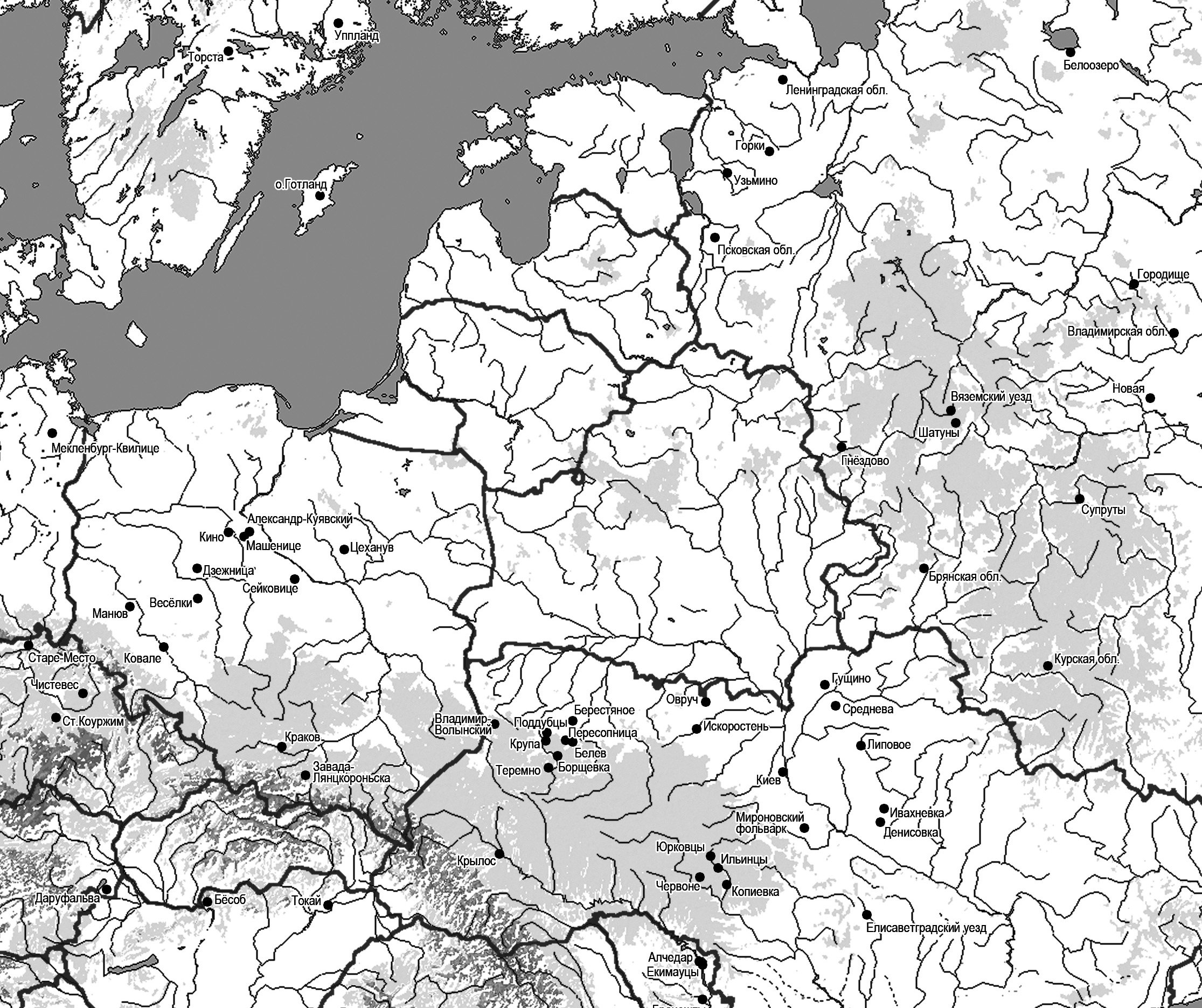 Карта 1. Пункты упомянутые в работе.