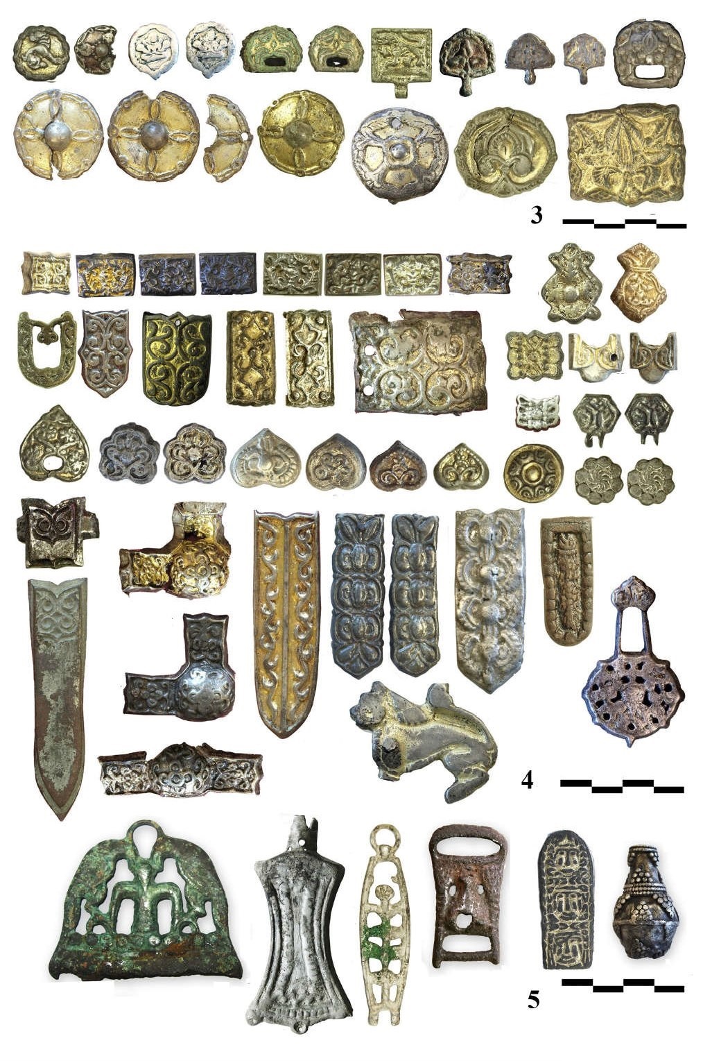 Рис. 2. Могильник Уелги. Стилистические группы 3, 4, 5